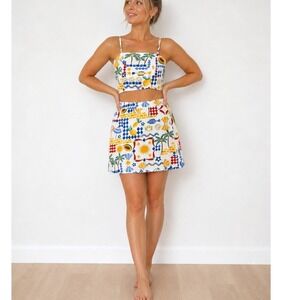 Midnight Sky 2-Piece Set Tropical Print Crop Top & Skirt Size Small